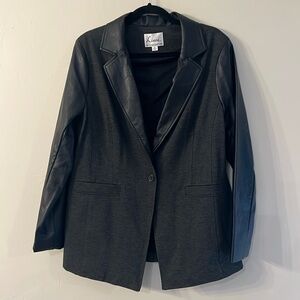 Linea by Louis Dell’Olio Blazer Knit w Faux Leather Sleeves & Collar 16